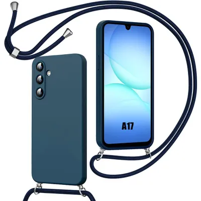 Image de Coque pour Samsung Galaxy A17 4G/5G, Silicone Bleu Marine Antichoc Anti-Rayures avec Bandoulière