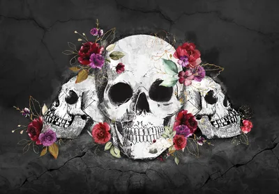 Produktbild von Vlies Fototapete Totenkopf Schädel 254x184 cm inkl. Kleister Blumen Skull Wohnzimmer Schlafzimmer Tapete Wandtapete Motivtapete