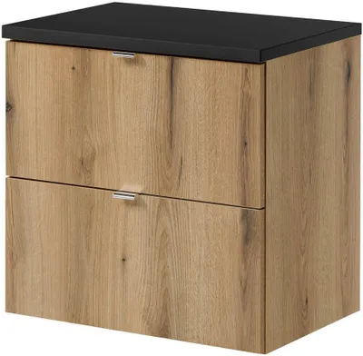 Immagine prodotto di Mobiletto 'Skelbolu' con piano lavabo e 2 cassetti 60 x 60 x 40 cm effetto rovere / nero