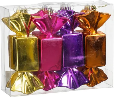 Imagen del producto de Juego de 8 adornos navideños para el árbol, hechos de plástico, con forma de caramelos de colores, de 15x7 cm