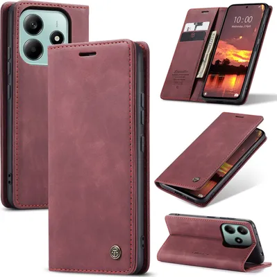 Immagine prodotto di Custodia per Xiaomi Redmi Note 14 5G, Retro Custodia in Finto cuoio con funzione Stand Rosso