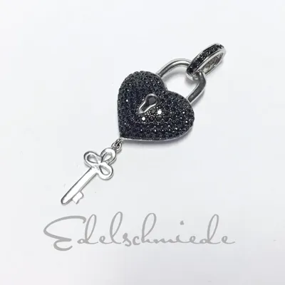 Produktbild von edles Herz als Kettenanhänger in 925/- Sterling Silber rhod + Zirkonia schwarz