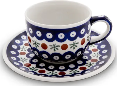 Produktbild von Original Bunzlauer Keramik 210 ml Tasse mit Henkel Kaffeetasse Teetasse Ø9cm klassische mit Unterschale Ø16 cm im Design 41