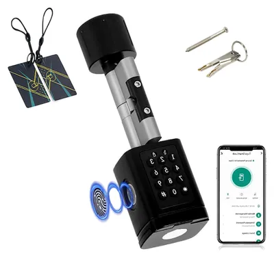 Produktbild von Haustürschloss mit Fingerabdruck, RFID-Karte, APP, WiFi, Schließzylinder für Türen von 60-100mm, verstellbare Zylinderlänge