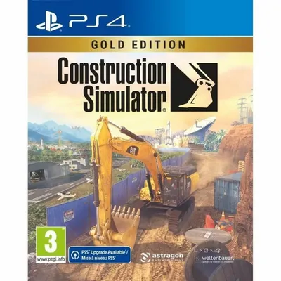 The image shows the front cover of a PlayStation 4 video game, "Construction Simulator Gold Edition". It features a large yellow excavator in the foreground with a construction site scene in the background.