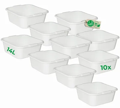Produktbild von Novaliv 10x Spülschüssel eckig 14L, 38x38 cm, Weiß, BPA-frei & Spülmaschinenfest – Ideal für Küche und Camping, Wanne, Große Plastikschüssel, Waschschüssel eckig, Waschwanne, Abwaschschüssel