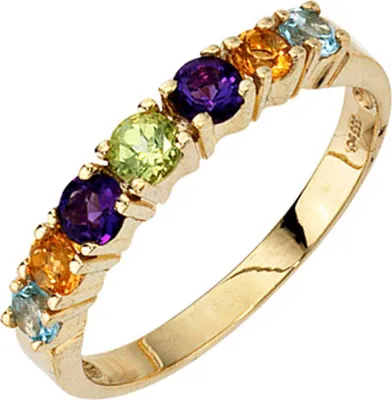 Produktbild von JOBO Damen Ring 333 Gold Gelbgold 2 Amethyste 2 Citrine 1 Peridot 2 Blautopase Größe 58