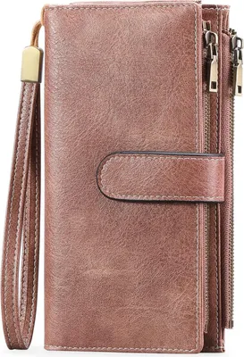 Produktbild von Portemonnaie Damen Leder, RFID Blocking groß und im Langformat Geldbeutel Damen mit Mehreren Kartenfächern Fächern, Abnehmbarer Handschlaufe