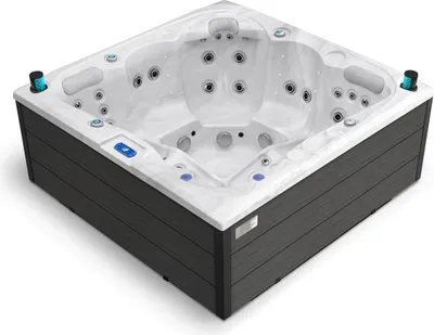 Produktbild von HAF Acryl Whirlpool Montreal "White Marble" | 216x216x92cm für 5 Personen | Ohne Winterabdeckung | Outdoor Whirlpool mit LED & Massagefunktion