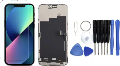 Produktbild von Display für iPhone Ersatzdisplay, Ersatzbildschirm mit Rahmen – LCD/OLED Display für iPhone  optional mit Werkzeugset – IPhone 15 Pro Max / Werkzeug + Panzerschutzglas
