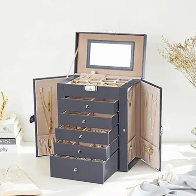 Immagine prodotto di Portagioie portatile da donna con cassetti per gioielli, orecchini, anelli e collane
