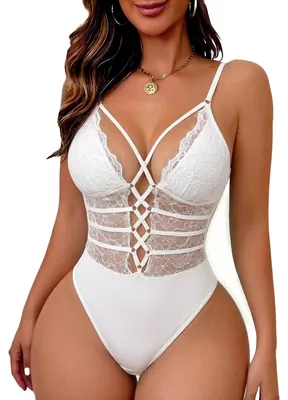 Zdjęcie produktu dla Buitifo – seksowny body damski, jednoczęściowa bielizna typu babydoll, koronkowa koszulka typu teddy (biała, rozmiar L)