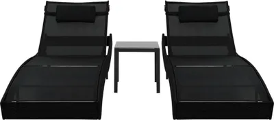 Produktbild von vidaXL Sonnenliegen 2 Stk. mit Tisch Poly Rattan und Textilene Schwarz