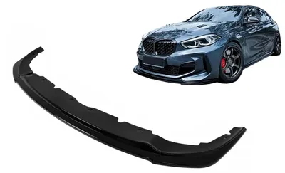Productafbeelding van Voorbumperlip spoiler, lipspoiler voor BMW 1-serie F40 M Sport, modeljaar 2019 en later, in glanzend zwart.