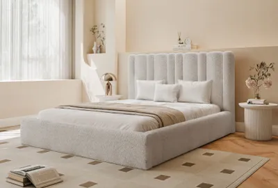 Produktbild von FURMEB24 Polsterbett WAVE + Matratze - 120 x 200 cm - HELLGRAU TEDDYSTOFF