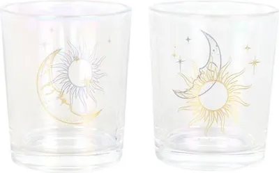 Produktbild von Something Different - Votivkerzen-Halter "Iridescent", Sonne und Mondgesicht 2er-Pack SD6797 (Einheitsgröße) (Gold/Transparent)