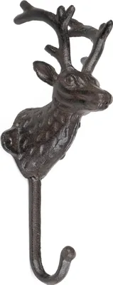Produktbild von Wandhaken Hirsch Gusseisen Antik Braun 22 cm - Garderobenhaken im Landhausstil - Robuster Kleiderhaken für Jacken Handtücher Taschen - Wanddeko mit Hirschkopf