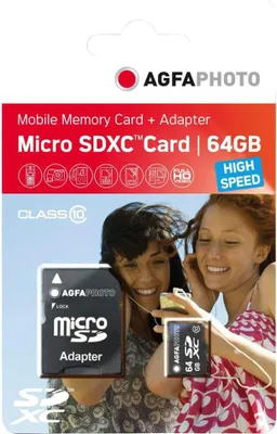 Image de AgfaPhoto, Carte mémoire flash (microSDXC avec adaptateur SD inclus), 64 Go, microSDXC UHS-I 646548