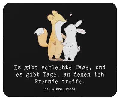 Produktbild von Mr. & Mrs. Panda Mauspad Fuchs Hase Freunde treffen - Schwarz - Geschenk, laptop, Mouse Pad, Mousepad, mousematte