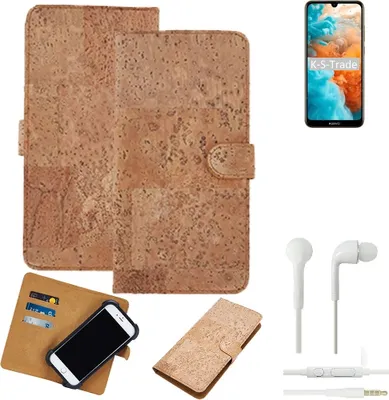 Produktbild von K-S-Trade Hülle kompatibel mit Huawei Y6 2019 + in ear Kopfhörer Kork Handyhülle Cover  Schutzhülle TPU Case Bumper in Hellbraun, (1x)