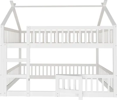 Produktbild von Sweiko Kinder-Etagenbett 140*200, Kinder-Familienbett, Etagenbett mit Treppe, Loft Design, Massivholz-Etagenbett-Rahmen, Weiß