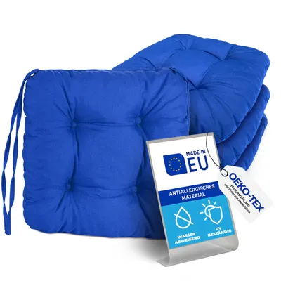 Zdjęcie produktu dla Pillows24 Poduszka na krzesło zestaw 4 sztuk, poduszka na siedzisko z pikowaniem 40x40 cm, poduszka na siedzisko do mebli ogrodowych (niebieska)