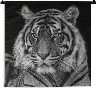 Produktbild von MuchoWow® Wandteppich Wandbehang Tierprofil Sumatra-Tiger in Schwarz und Weiß 60x60 cm Tapisserie Dekoration Wandtuch - Dekorationen - Wand Decke