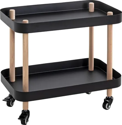 Produktbild von HAKU Beistelltisch Regal auf Rollen Servierwagen natur, schwarz - Massivholz, Metall, B/H/T: 50x47x30 cm
