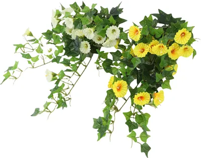 Zdjęcie produktu dla Sztuczna girlanda kwiatowa Morning Glory Lifelike wielokrotnego użytku Sztuczna wisząca roślina winorośli na wesele Impreza Patio Balkon Dekoracja ścienna Biały + żółty