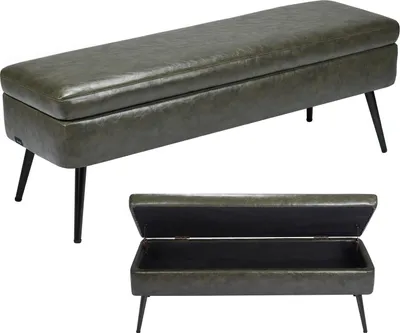 Obrázok produktu pre VEVOR lavica otoman (400 x 1200 x 450 mm) zPolyuretánkože s kovovými nohami a úložným priestorom, čalúnená lavica na topánky s nosnosťou 300 kg, moderná lavica do spálne lavica do obývačky jedáleň zelená