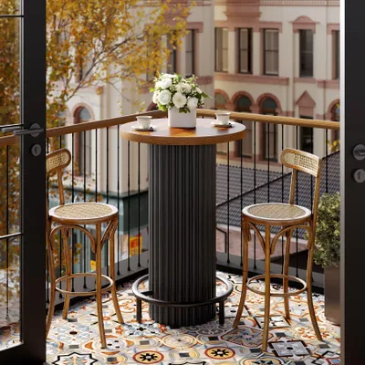 Image de Table ronde de bar Tribesigns, hauteur 100 cm, table de bistrot en bois avec pied en métal, petite table haute pour salle à manger, café, appartement, balcon (table seule)