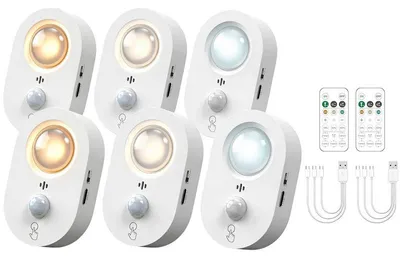 Produktbild von LED Nachtlicht 6er Set mit Bewegungssensor USB wiederaufladbar Schrank Licht dimmbar Fernbedienung Kabellos