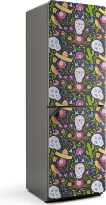 Obrázok produktu pre Vzor lebky a rastlín - Magnetický kryt chladničky - Dekoratívna magnetická fólia do kuchyne - Magnetická dekorácia na chladničku - Samolepiaca magnetická tabuľa - Magnetická fólia na dvere chladničky - 60x180 cm