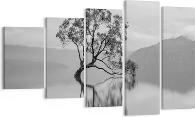 Produktbild von Bild auf Leinwand - Leinwandbild - 5 Teile - Baum Symmetrie See - 100x60cm - Wand Bild - Wanddeko - Wandbilder - Leinwanddruck - Bilder - Wanddekoration - Leinwand bilder - Wandbild - EG100x60-4514
