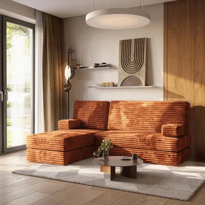 Produktbild von Masseno Ecksofa NOTIA mit Schlaffunktion, Modulares Schlafsofa aus Schaumstoff, Klappbares Bodensofa - Braun, TILIA 52