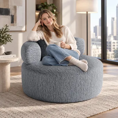 Imagen del producto de Silla tipo "puf" de 100 cm, sillón redondo para relajarse, 1 cojín, espuma, para uso en interiores (gris)