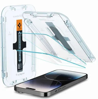 Produktbild von Spigen Glas mit Montagerahmen EZ FIT 2 Pack Kompatibel mit iPhone 14 Pro Max - gehärtetes Glas