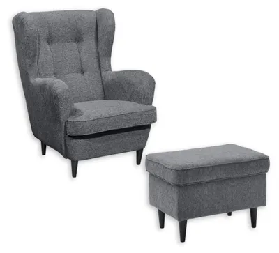 Produktbild von OSKAR Ohrensessel inkl. Fußhocker, Anthrazit - Vintage Wohnzimmer Sessel Set mit