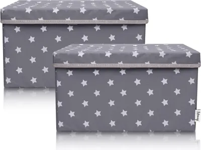 Produktbild von Lifeney 2-Set Aufbewahrungsbox Kinder (37x25x21cm) I Aufbewahrungskorb für Kinderzimmer und Wohnbereich I Kinder Aufbewahrungskiste (Dunkelgrau Stern)