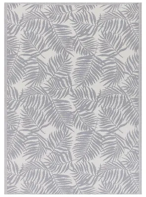 Produktbild von BELIANI Outdoor Teppich Grau/Weiß Polypropylen 160 x 230 cm Palmen-Muster Jacquardgewebt Rechteckig Kurzflor Gartenaccessoires Balkon Wohnzimmer
