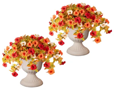 Produktbild von Künstliche Hängeblumen mit Korb, UV-beständige Kunstseiden-Prunkwinden-Ranken für den Außenbereich, ideal für Veranda, Terrasse, Garten, Balkon und Hof, Frühlings- und Sommerdekoration