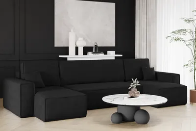 Produktbild von Kaiser Möbel Ecksofa mit schlaffunktion und bettkasten, Sofa U-form, Couch U-form BEST Dicker Cord Schwarz
