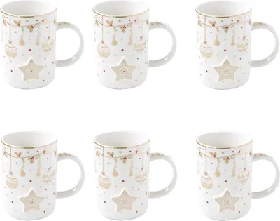 Produktbild von 6er Set weihnachtliche Becher CHRISTMAS LIGHTS weiß gold für 370ml Easy Life