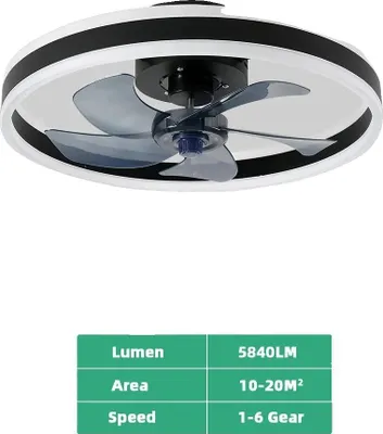 Zdjęcie produktu dla Wentylator sufitowy z oświetleniem, energooszczędny LED, pilot zdalnego sterowania, czarny