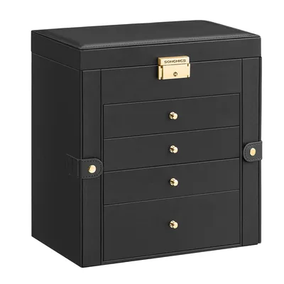 Produktbild von SONGMICS Schmuckbox mit 5 Ebenen, Schmuckkasten, mit Innenspiegel, abschließbar, schwarz
