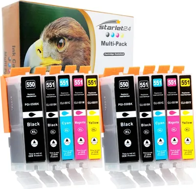 Immagine prodotto di Set da 10 cartucce compatibili con Canon PGI-550 CLI-551 per PIXMA iP-7200, iP-7250, iP-8750, iX-6850, MG-5450, MG-5550, MG-5650, MG-5655, MG-6350, MG-6450