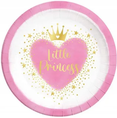 Immagine prodotto di Piatti di carta a forma di cuore rosa, tema "Piccola Principessa", ideali per il primo compleanno, diametro 23 cm, confezione da 8 pezzi