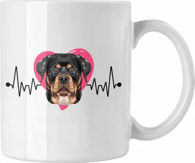 Produktbild von Trendation - Rottweiler Besitzer Tasse Geschenk Lustiger Spruch Geschenkidee Herzschlag Rottweiler (Weiß)
