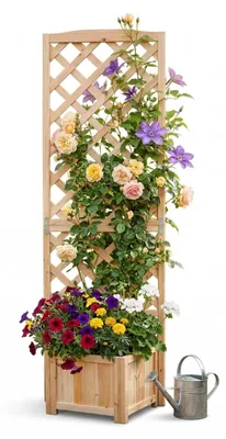 Produktbild von Relaxdays Pflanzkasten mit Rankgitter, HBT: 180x55x51 cm, Pflanzkübel mit Spalier, Balkon & Garten, Tannenholz, natur