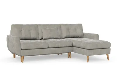 Produktbild von Harris Schlafsofa mit Chaiselongue, Massivholzkonstruktion, skandinavischer Stil, Hohe Beine aus Eichenholz, gewachst, Boston Light Grey